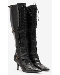 Roberto Cavalli - Pointed Lace-Up Boots With Crocodile Effect - Lyst