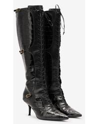 Roberto Cavalli - Botas De Punta Fina Con Cordones Efecto Cocodrilo - Lyst