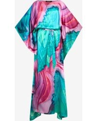 Roberto Cavalli - Robe Longue En Soie À Imprimé Marbré Multicolore - Lyst