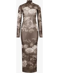 Roberto Cavalli - Laminated Tulle Dress With Fiammingo Flowers Print - Lyst