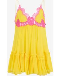 Roberto Cavalli - Chiffon Dress With Lace Detail - Lyst