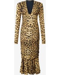 Roberto Cavalli - Midi Dress With Jaguar Skin Print - Lyst