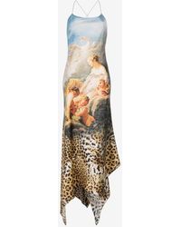 Roberto Cavalli - Kleid mit malerei-print - Lyst
