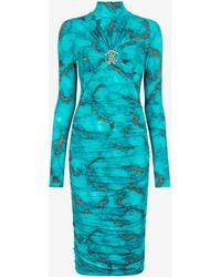 Roberto Cavalli - Marble-Print Bodycon Midi Dress - Lyst