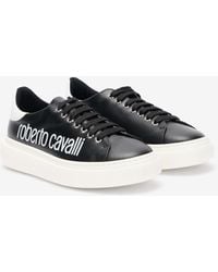 Roberto Cavalli - Zapatilla Negra De Piel Con Logo - Lyst
