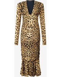 Roberto Cavalli - Midi Dress With Jaguar Skin Print - Lyst