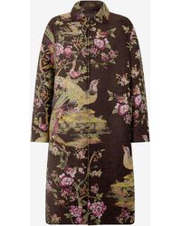 Roberto Cavalli - Wool-Blend Coat With Oriental Bird Print - Lyst