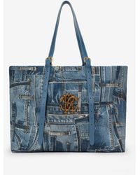 Roberto Cavalli - Denim Patchwork Print Shopping Bag - Lyst