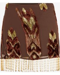 Roberto Cavalli - Mini Skirt With Fil Coupé Details And Fringes - Lyst