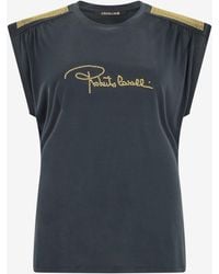 Roberto Cavalli - Anthracite T-Shirt With Studded Shoulders - Lyst