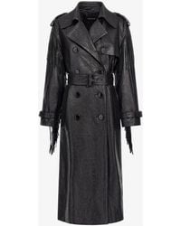 Roberto Cavalli - Leder-Trenchcoat Mit Fransen - Lyst