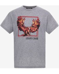 Roberto Cavalli - T-Shirt With Eagle Logo And Print - Lyst