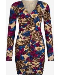 Roberto Cavalli - Flower Leopard Print Mini Dress - Lyst