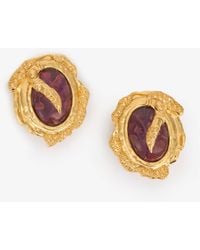 Roberto Cavalli - Golden Clip-On Earrings With Amethyst Stone - Lyst