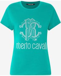 Roberto Cavalli - T-Shirt Mit Monogramm Rc Und Logo Mit Nieten - Lyst