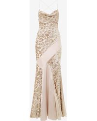Roberto Cavalli - Long Slip Dress With Leopard Print Pattern - Lyst