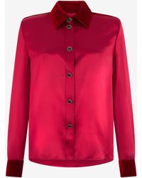 Roberto Cavalli - Dark Silk Shirt With Velvet Inserts - Lyst