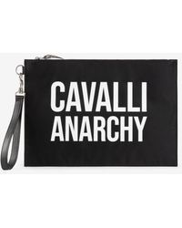 Roberto Cavalli Slogan-print Envelope Pouch - Black