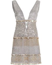 Roberto Cavalli Embellished Knit Mini Dress - Metallic
