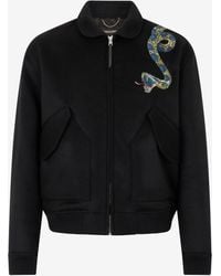 Roberto Cavalli - Chaqueta Bomber Negra Con Bordado De Serpiente - Lyst