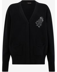 Roberto Cavalli - Cardigan Negro Con Monogram Mirror Snake - Lyst
