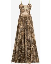 Roberto Cavalli - Extra-Long Dress With Tiger Skin Print - Lyst