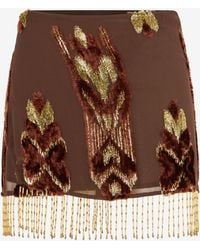 Roberto Cavalli - Mini Skirt With Fil Coupé Details And Fringes - Lyst