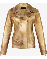 Roberto Cavalli - Laminated Leather Biker Jacket - Lyst