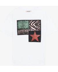 Roberto Cavalli - Walk of fame und animalier patchwork-print t-shirt mit applikationen - Lyst