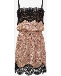 Roberto Cavalli - Silk Mini Dress With Lace Inserts - Lyst