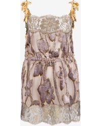 Roberto Cavalli - Nude Mini Dress With Floral Pattern - Lyst