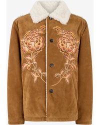 Roberto Cavalli - Suede Leather Jacket With Flowers And Tigers - Lyst