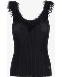 Roberto Cavalli - Ribbed Knit Top With Frayed Trim - Lyst