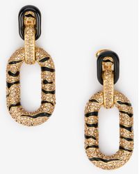 Roberto Cavalli - Golden Drop Earrings With Tiger Skin Pattern - Lyst