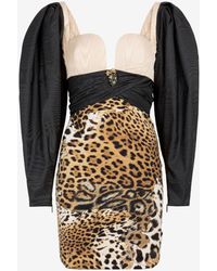 Roberto Cavalli - Minikleid mit jaguar-print und moiré-elementen - Lyst