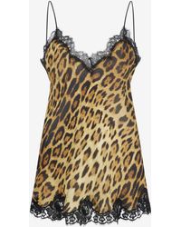 Roberto Cavalli - Leopard Print Lace Slip Dress - Lyst