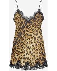 Roberto Cavalli - Leopard Print Lace Slip Dress - Lyst