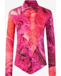 Roberto Cavalli - Shirt With Bejeweled Buttons And Rose Print - Lyst