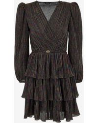 Roberto Cavalli - Midi Dress With Flounces - Lyst
