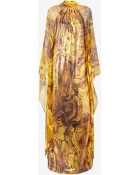 Roberto Cavalli - Silk Caftan Dress With Amber Print Sequins - Lyst