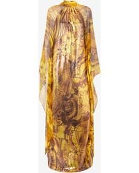 Roberto Cavalli - Silk Caftan Dress With Amber Print Sequins - Lyst