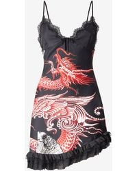 Roberto Cavalli - Silk Mini Dress With Dragon And Ruches - Lyst