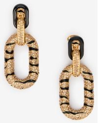 Roberto Cavalli - Golden Drop Earrings With Tiger Skin Pattern - Lyst