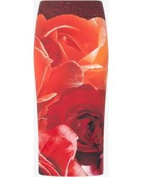 Roberto Cavalli - Rose Printed Pencil Skirt - Lyst