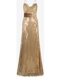 Roberto Cavalli - Robe Ultra-Longue Dorée À Sequins - Lyst