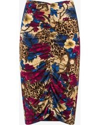 Roberto Cavalli - Flower Leo Print Midi Skirt - Lyst