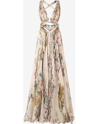 Roberto Cavalli - Extra-Long Silk Dress With Oriental Bird Print - Lyst