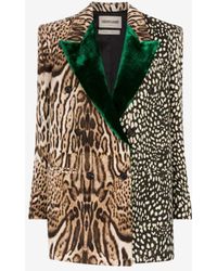 Roberto Cavalli Ocelot And Cheetah-print Double-breasted Blazer - Green