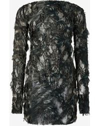 Roberto Cavalli - Mini Dress With Fur Print On Destroyed-Effect Lace - Lyst
