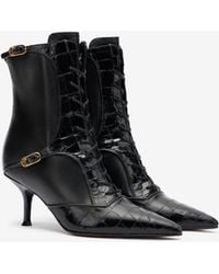 Roberto Cavalli - Crocodile-Effect Lace-Up Ankle Boots - Lyst